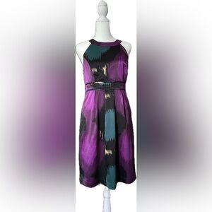 The Limited Purple and Green Halter A-line Cocktail Dress